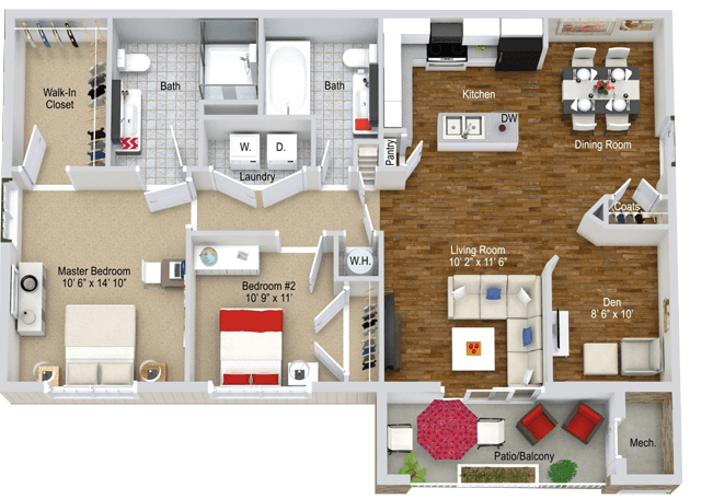 2 Bed 2 Bath 2 Bed 2 Bath Stone Ridge Apartment Floorplan